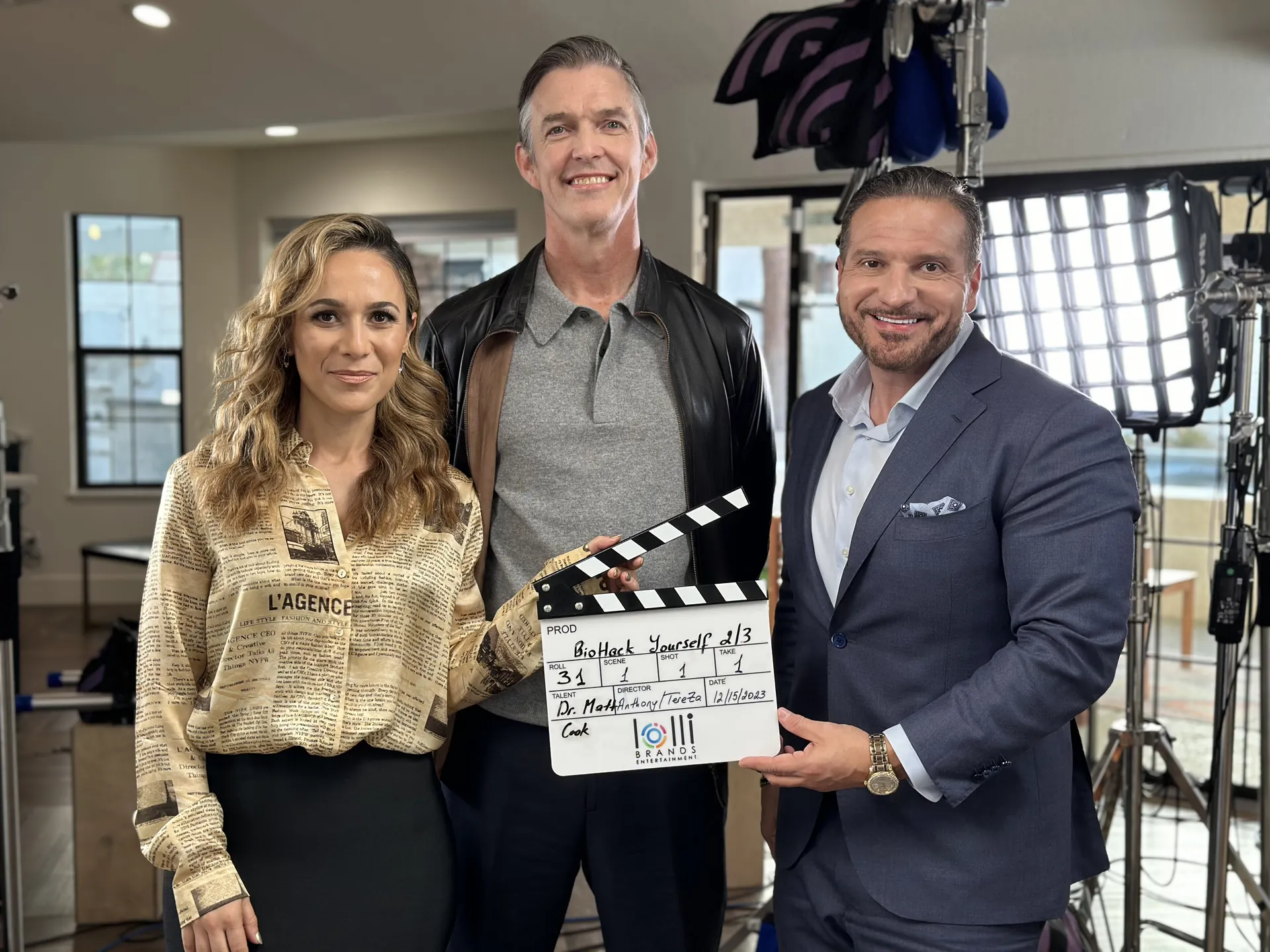 Dr. Matt Cook on set with Anthony Lolli and TereZa Hakobyan-Lolli