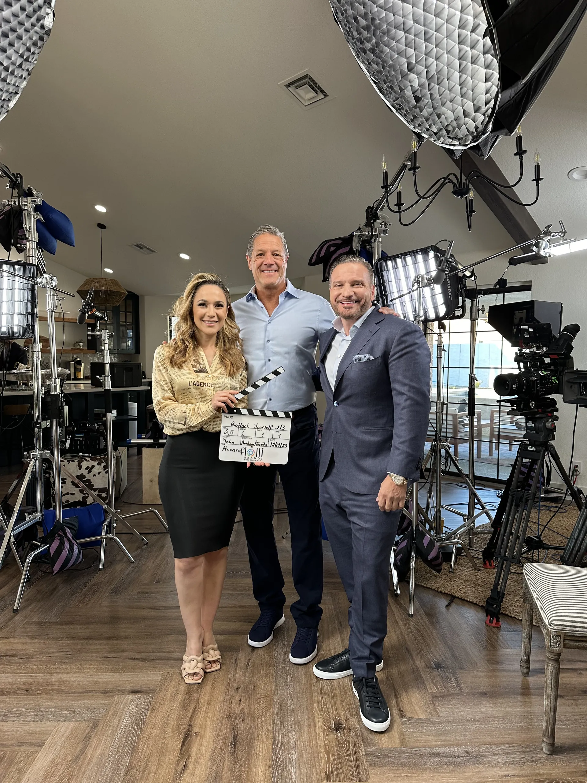 John Assaraf on set with Anthony Lolli and TereZa Hakobyan-Lolli