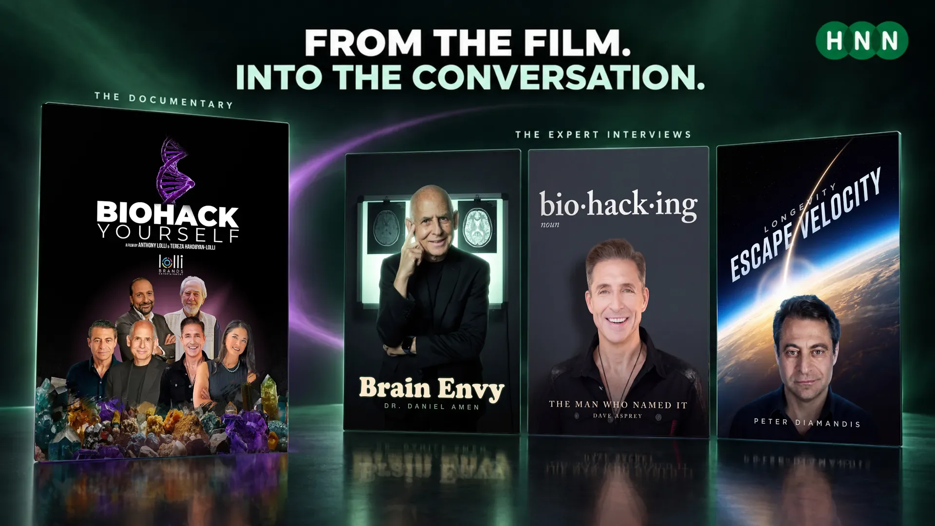 Biohack Yourself beside the expert interviews on HNN: Brain Envy with Dr. Daniel Amen, Bio-hack-ing with Dave Asprey and Escape Velocity with Peter Diamandis