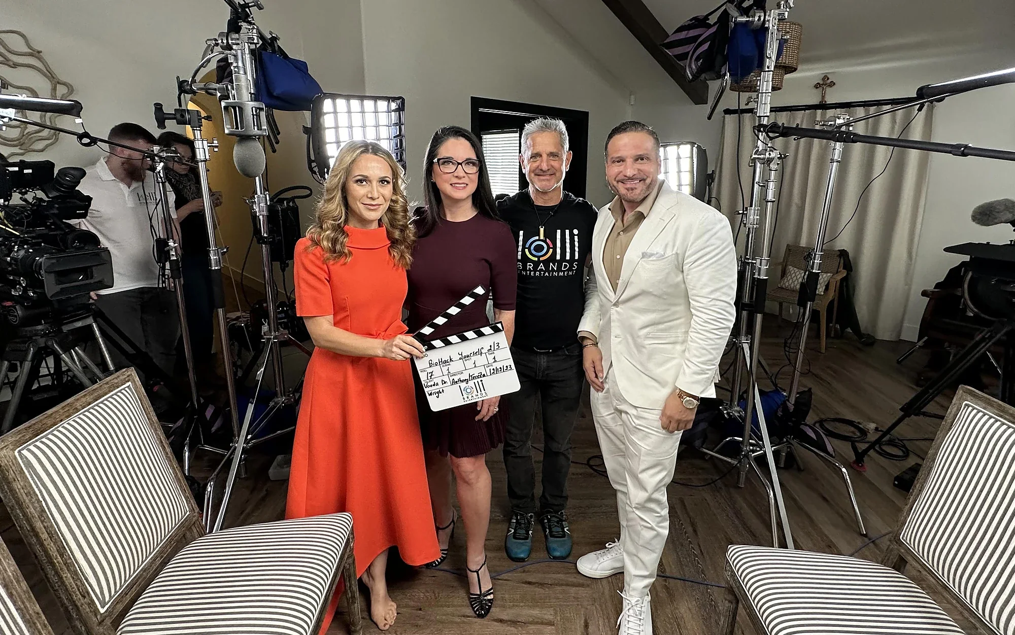 Dr. Vonda Wright with Anthony Lolli and TereZa Hakobyan-Lolli on the set of Biohack Yourself